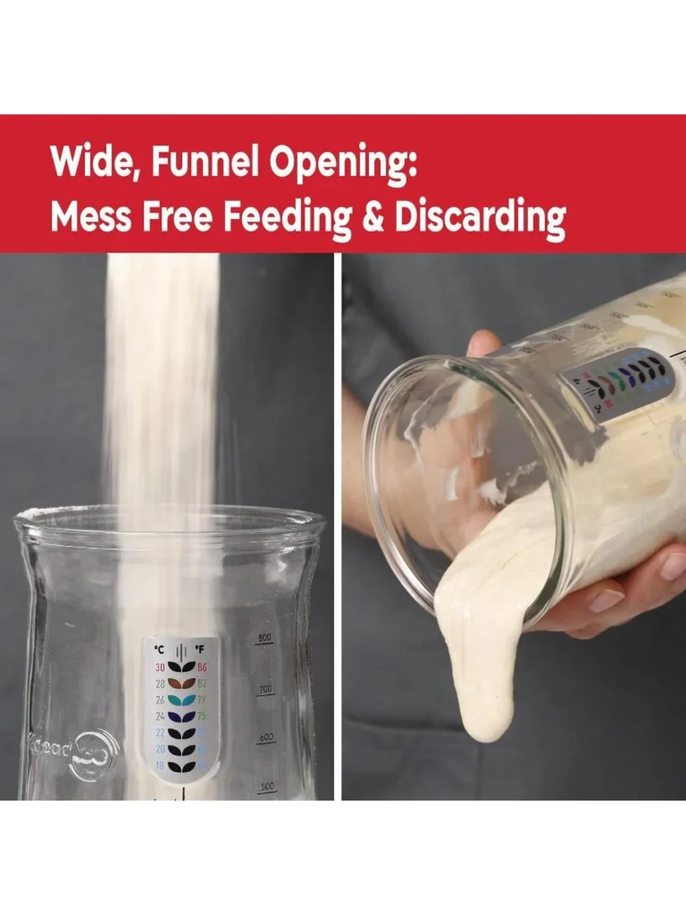 Kneadace Sourdough Starter Jar Set with Thermometer Band 2 Lids Scraper Spatula